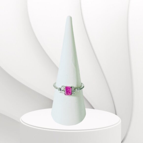 BP STERLING CLUB LAB CREATED ROSE ICE CRYSTAL RING (Size 8) - Picture 2 of 7